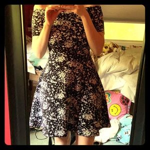Aqua black and white off the shoulder dress
